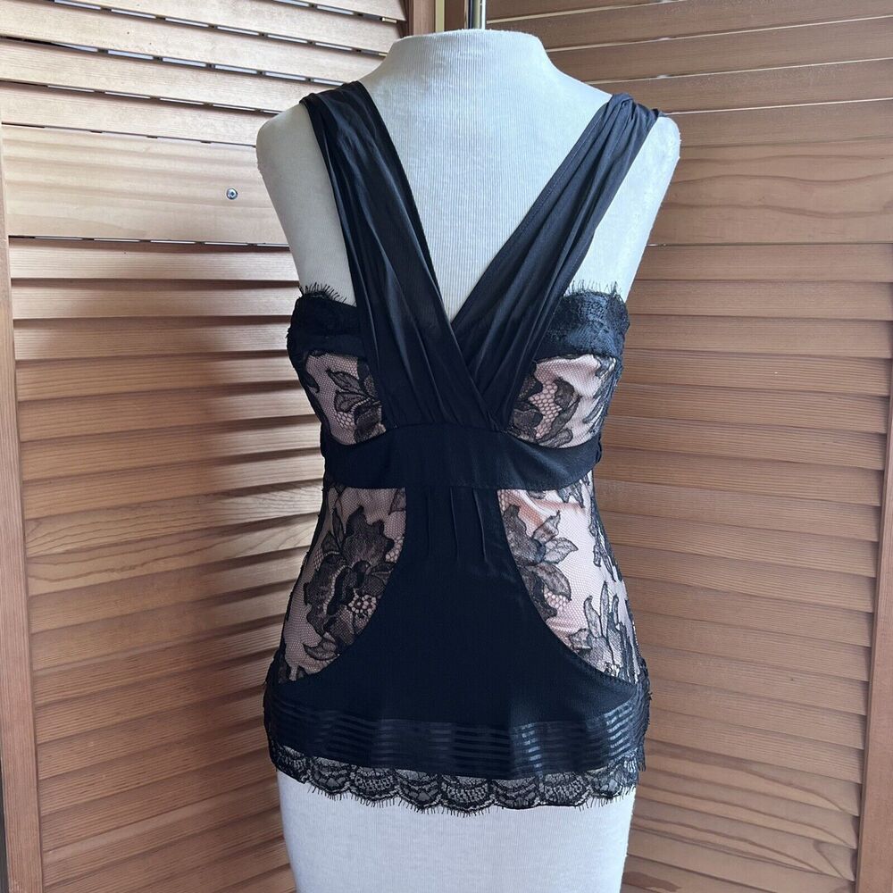 vtg LA PERLA cami y2k goth grunge Black Lace TOP Bustier Camisole Size 44 NWT